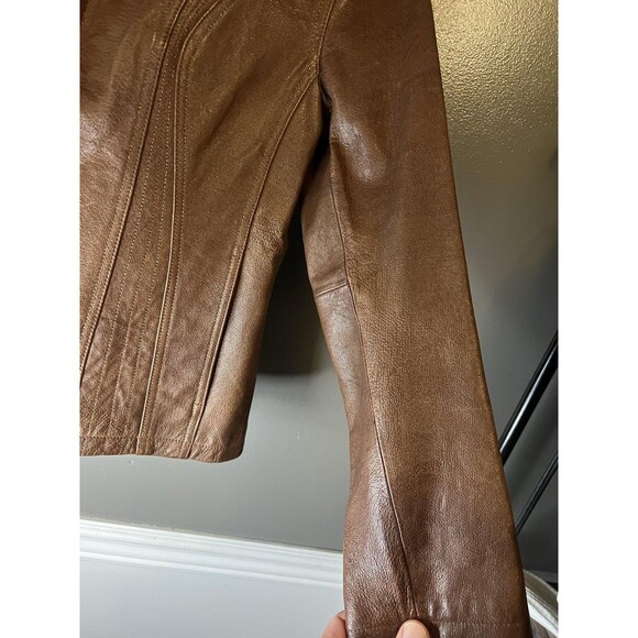 A.n.a Leather Jacket Womens Medium Brown Genuine Leather Zip Front Moto - Picture 6 of 15